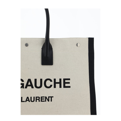 Rive Gauche Large Canvas Tote Bags - White
