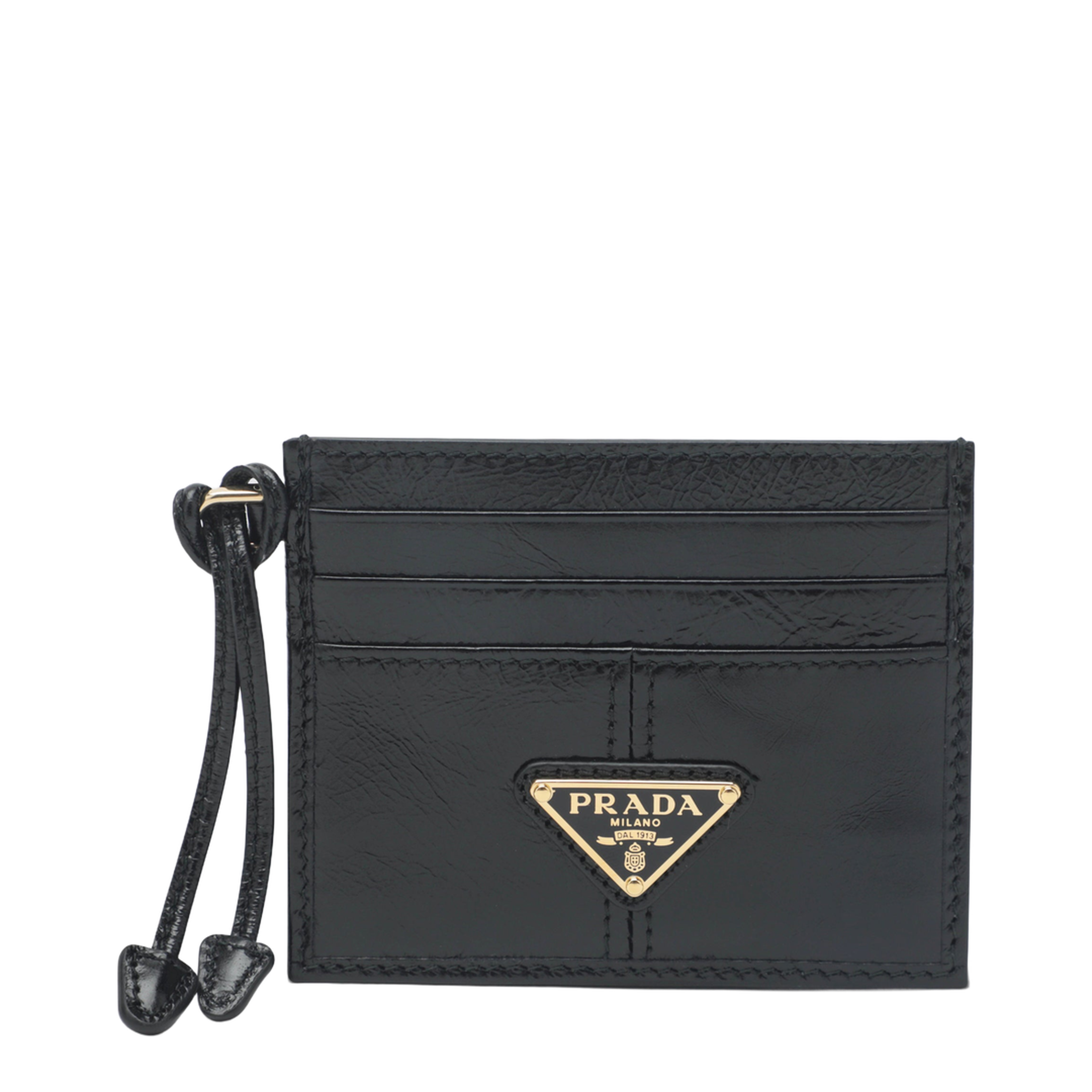 Black Leather Card Holder with Triangle Logo