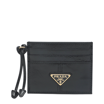 Black Leather Card Holder with Triangle Logo