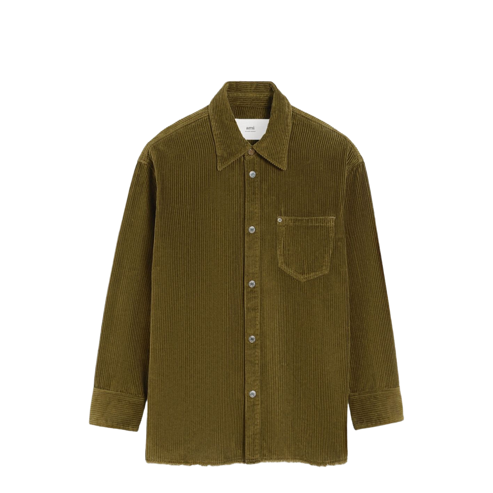 Green Cotton Corduroy Side Slit Overshirt