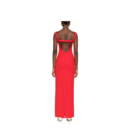 Red Boat Neck Sleeveless Maxi Dress