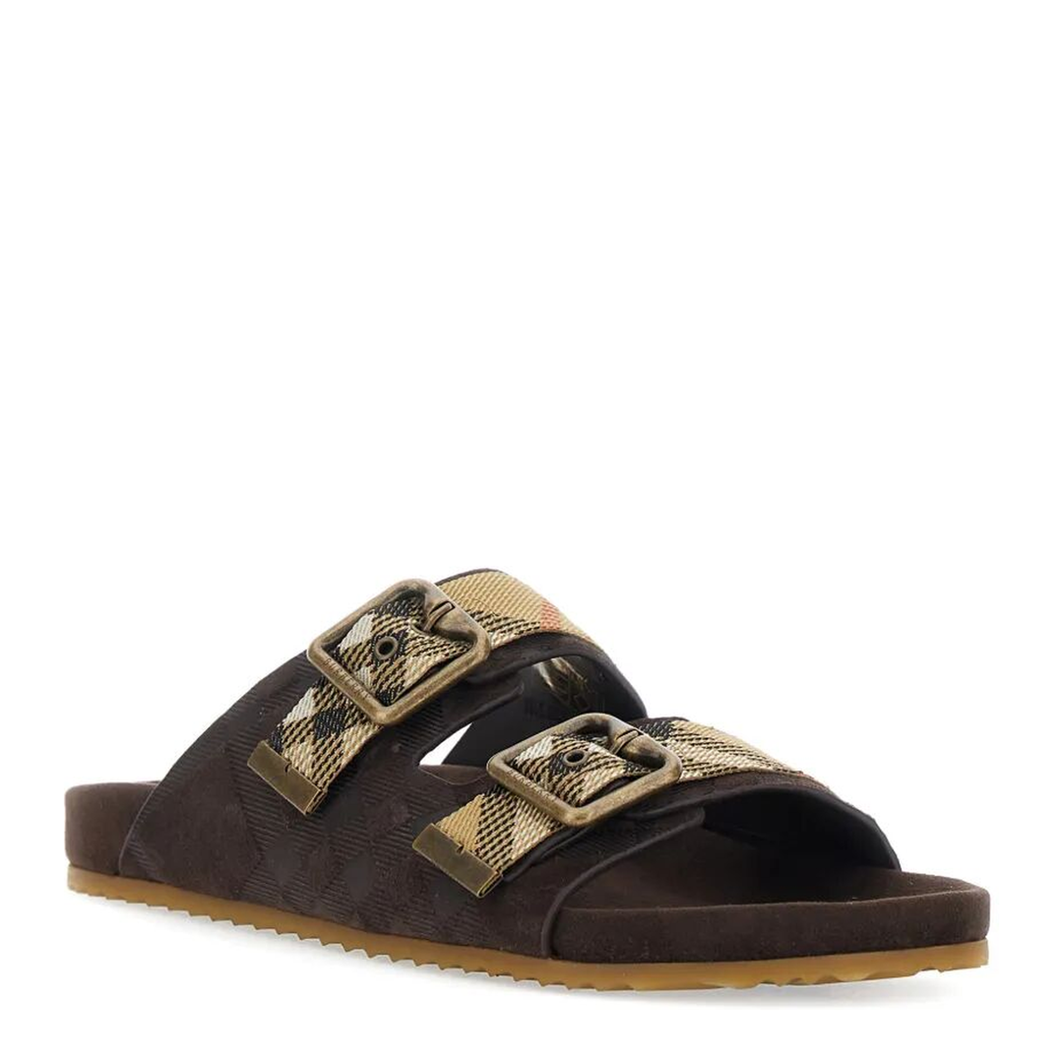 MAYFEYR -  - Suede Flat Sandals With Checked Straps - 8118613C1170