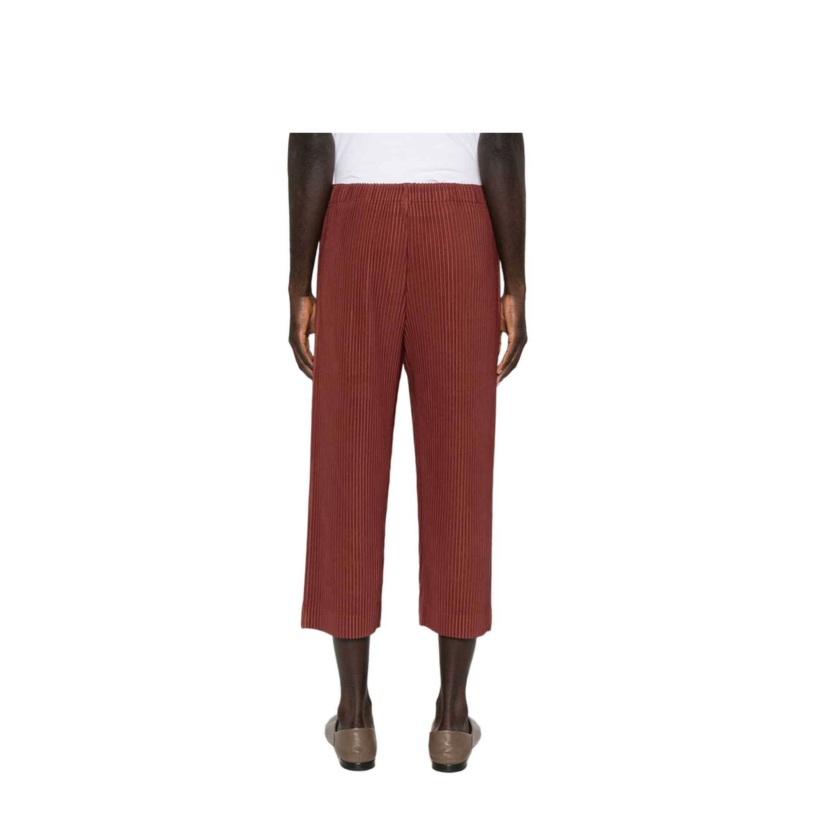 Brown Pleated Design Cropped Pants