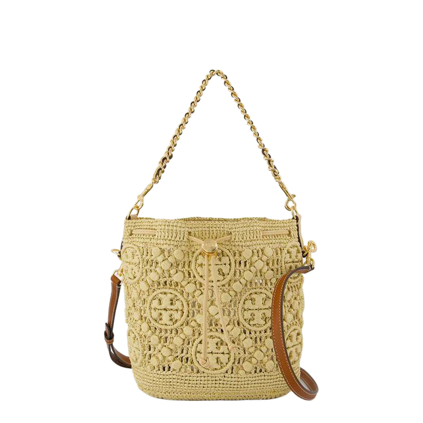 T Monogram Raffia Bucket Bag