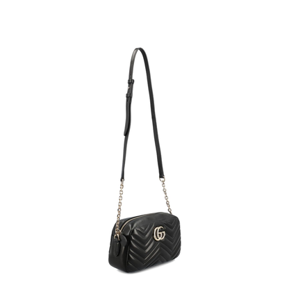 GG Marmont Small Matelassé Leather Camera Bag - Black