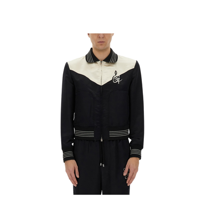 Music Black Polyester Blend Bomber Jacket