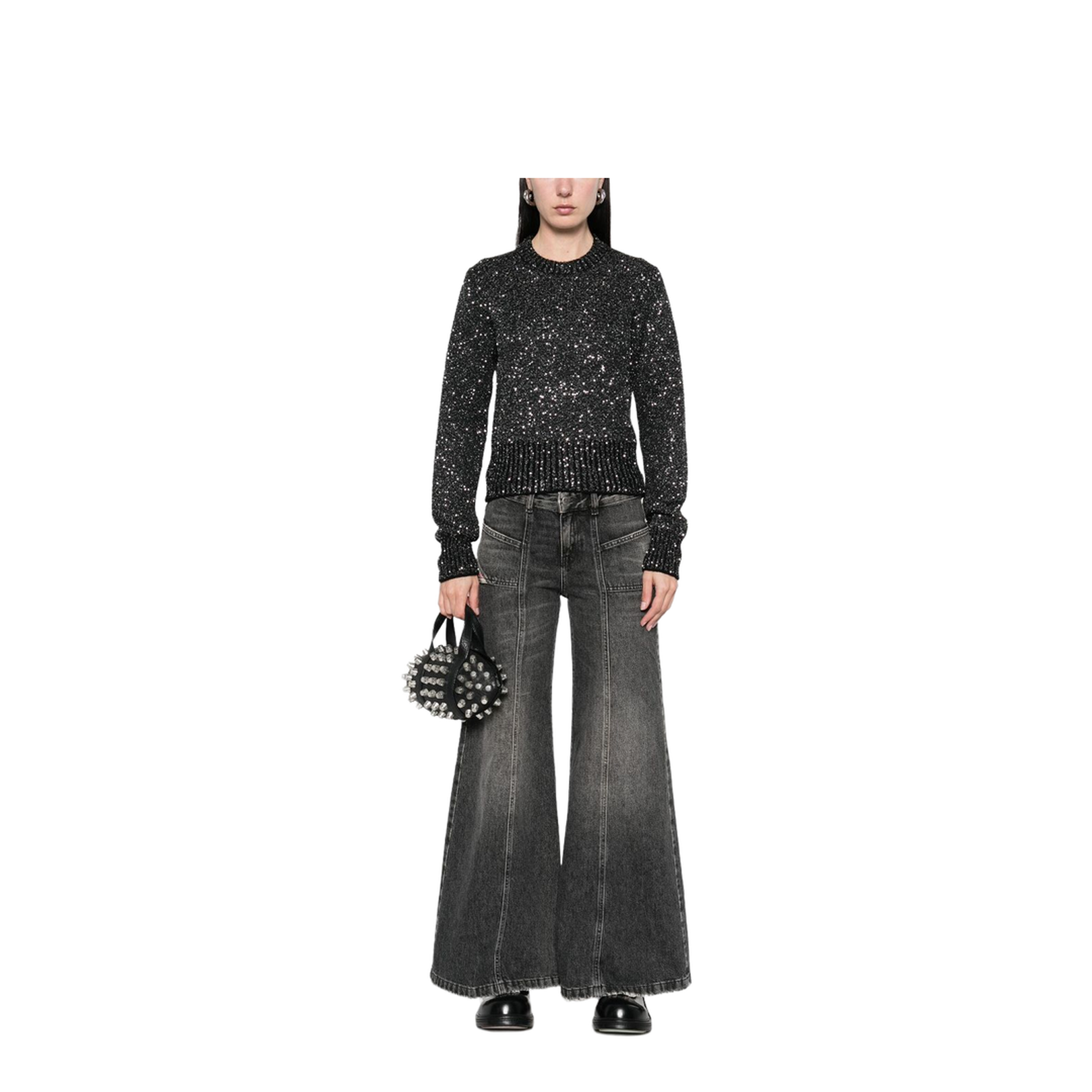 Black Wool Blend Cropped Sweater