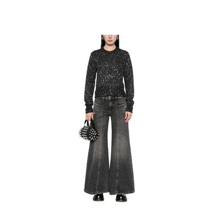 Black Wool Blend Cropped Sweater