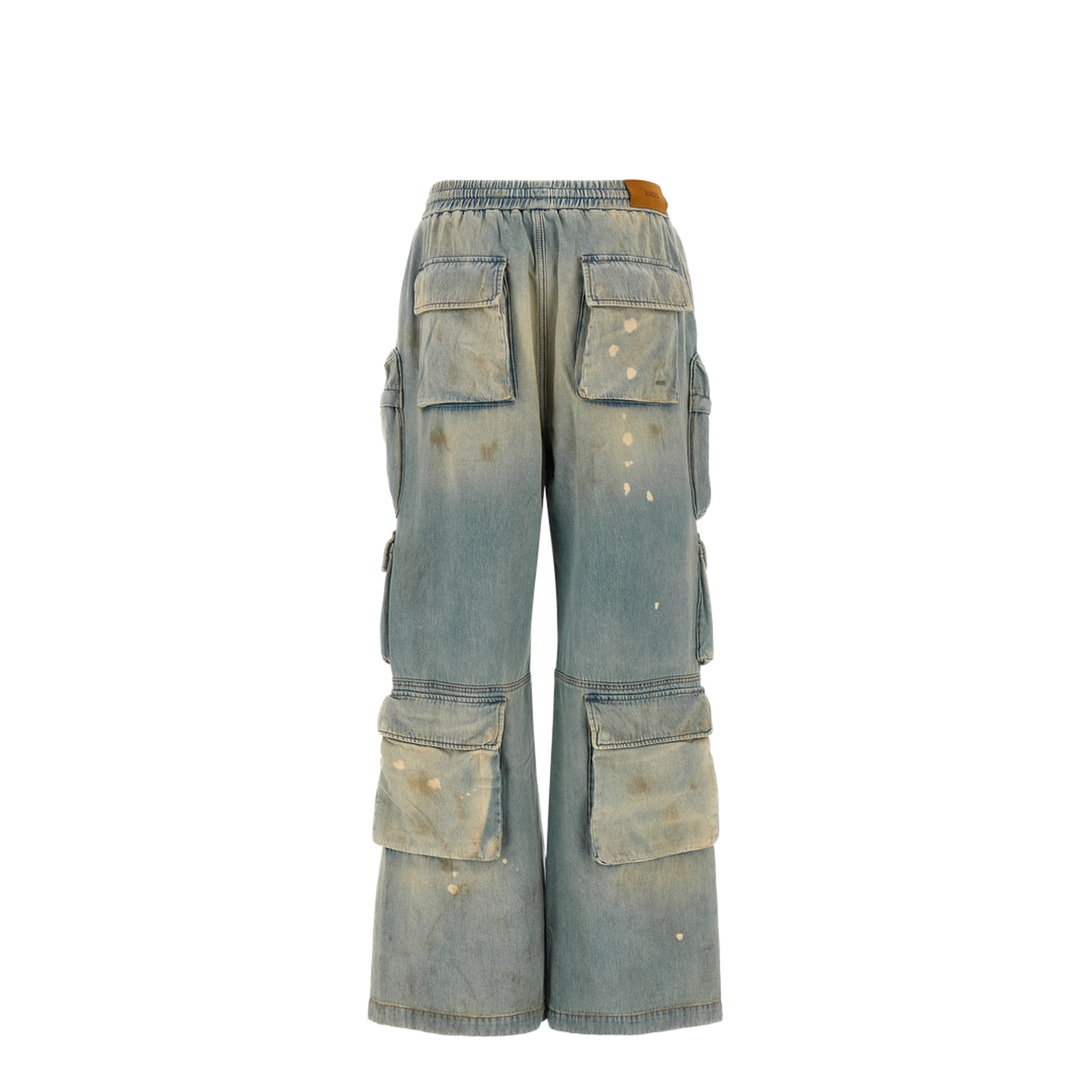 Cargo-Pockets Drawstring Jeans Blue