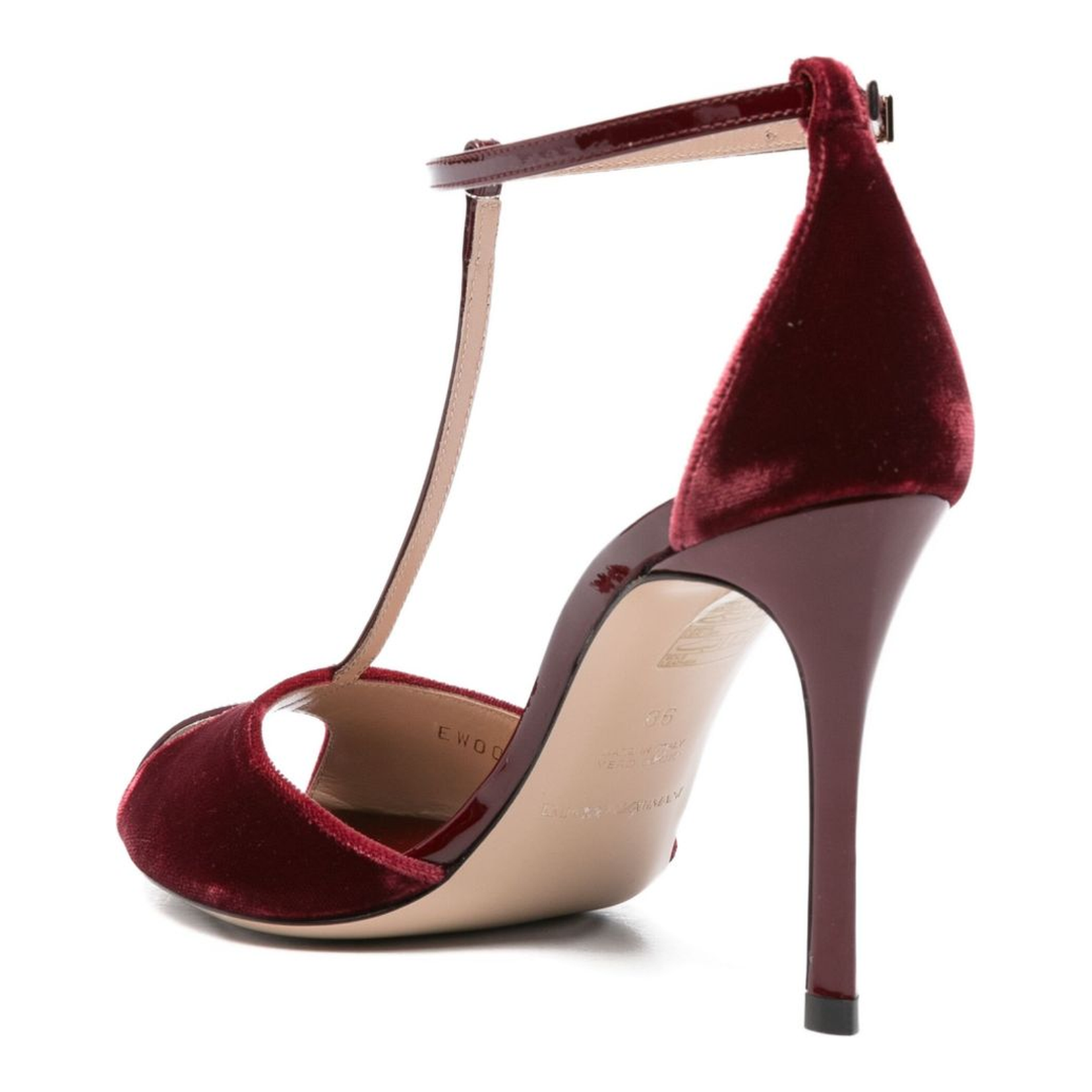 Velvet and Patent-Leather T-Bar Heeled Sandals