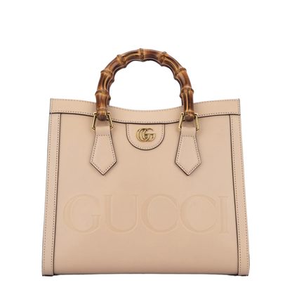 Diana Medium Leather Tote Bag - Beige