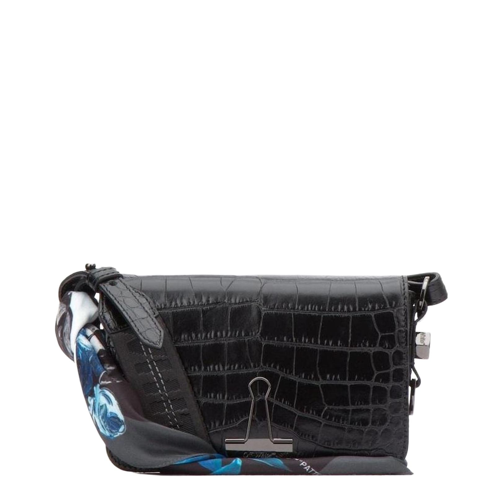Black Crocodile Pattern Clip Crossbody Bag