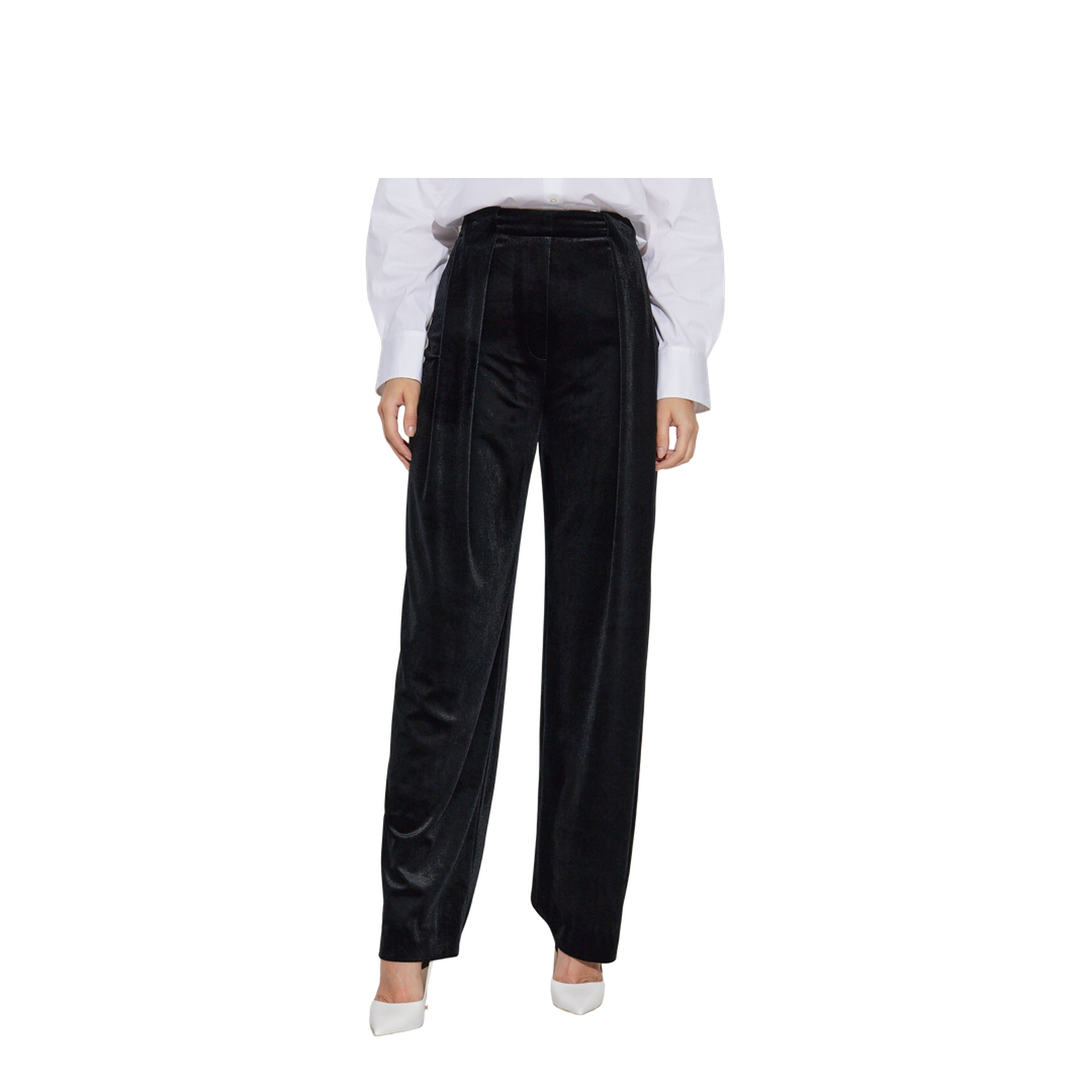 Velvet trousers with front darts