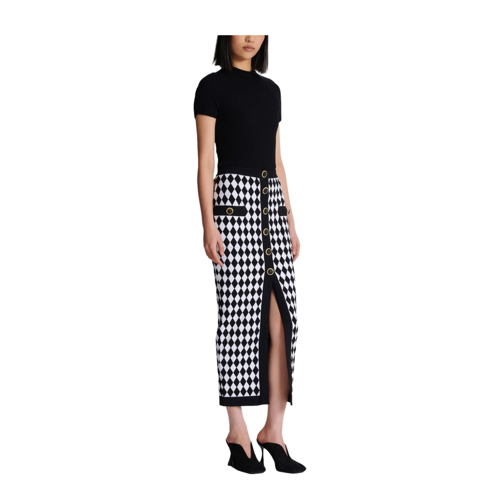 Black Knitted Diamond Pattern Skirt