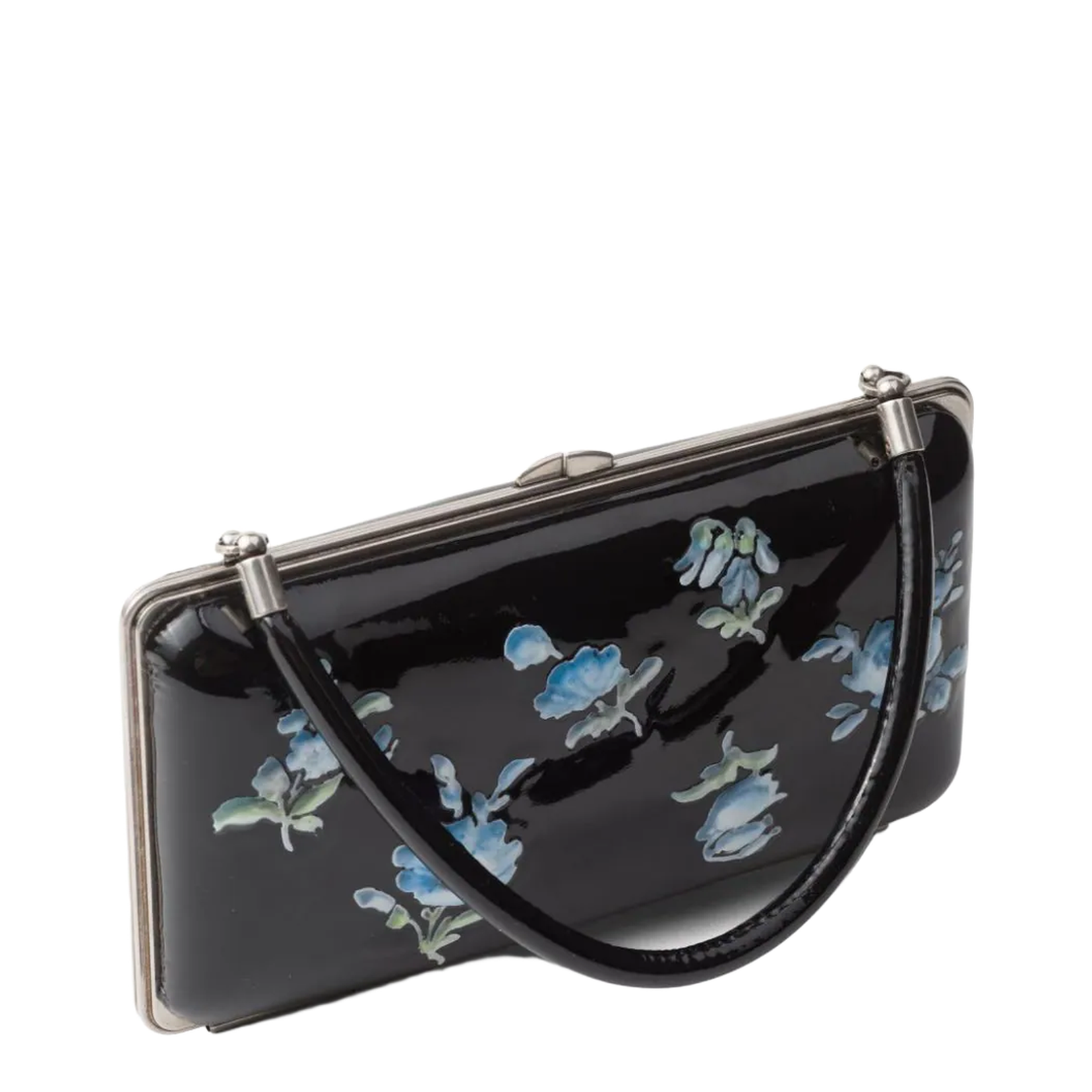 Floral-Printed Patent Leather Clutch