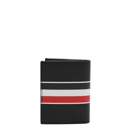 MAYFEYR - Thom Browne - Double Card Holder With Rwb Stripe In Pebble Grain Leather - UAW089A00198001