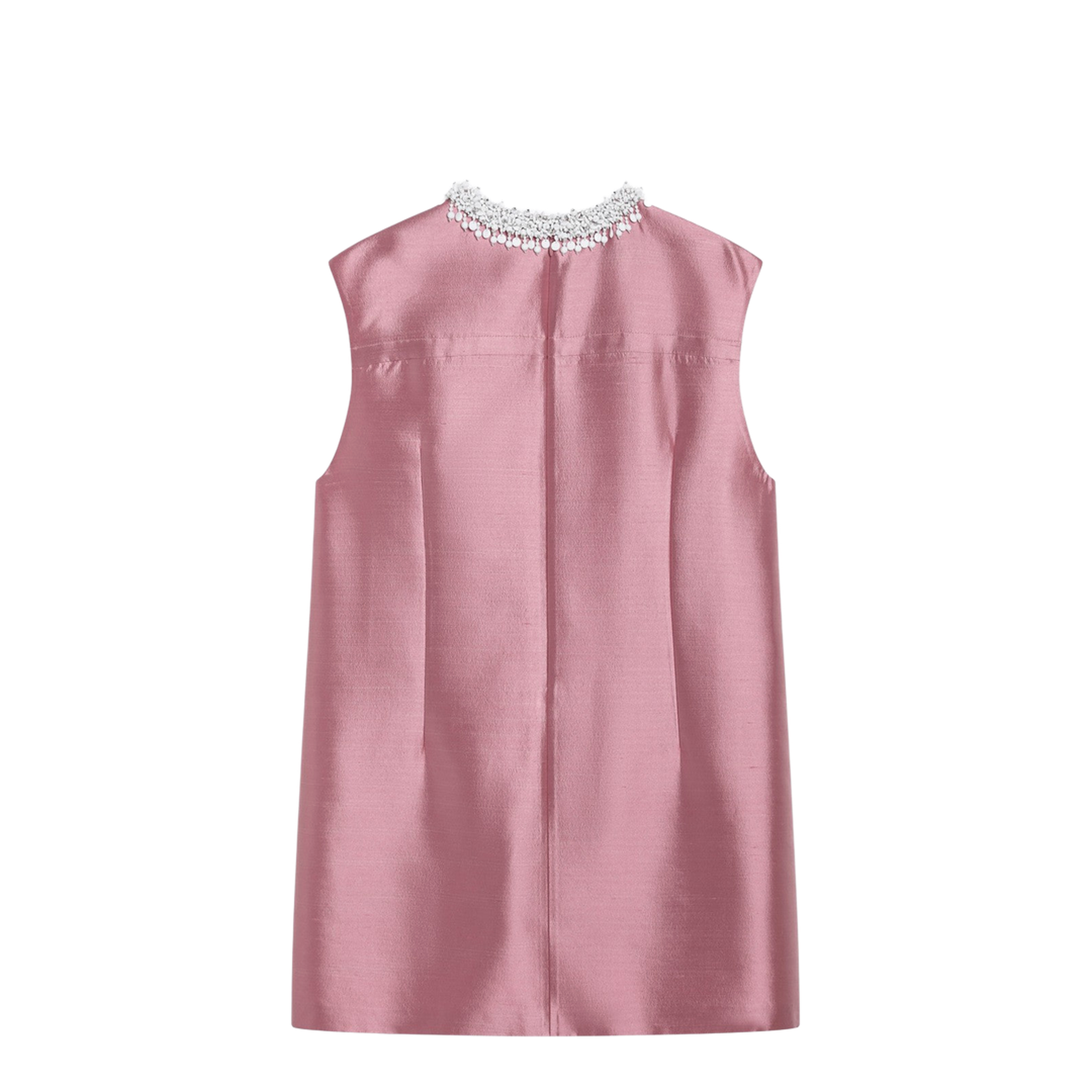 Short Wool and Silk Dress in Pink with Rhinestones