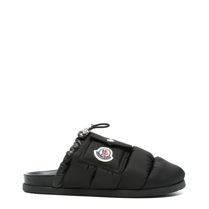 Black Pocket Padded Leather Mules