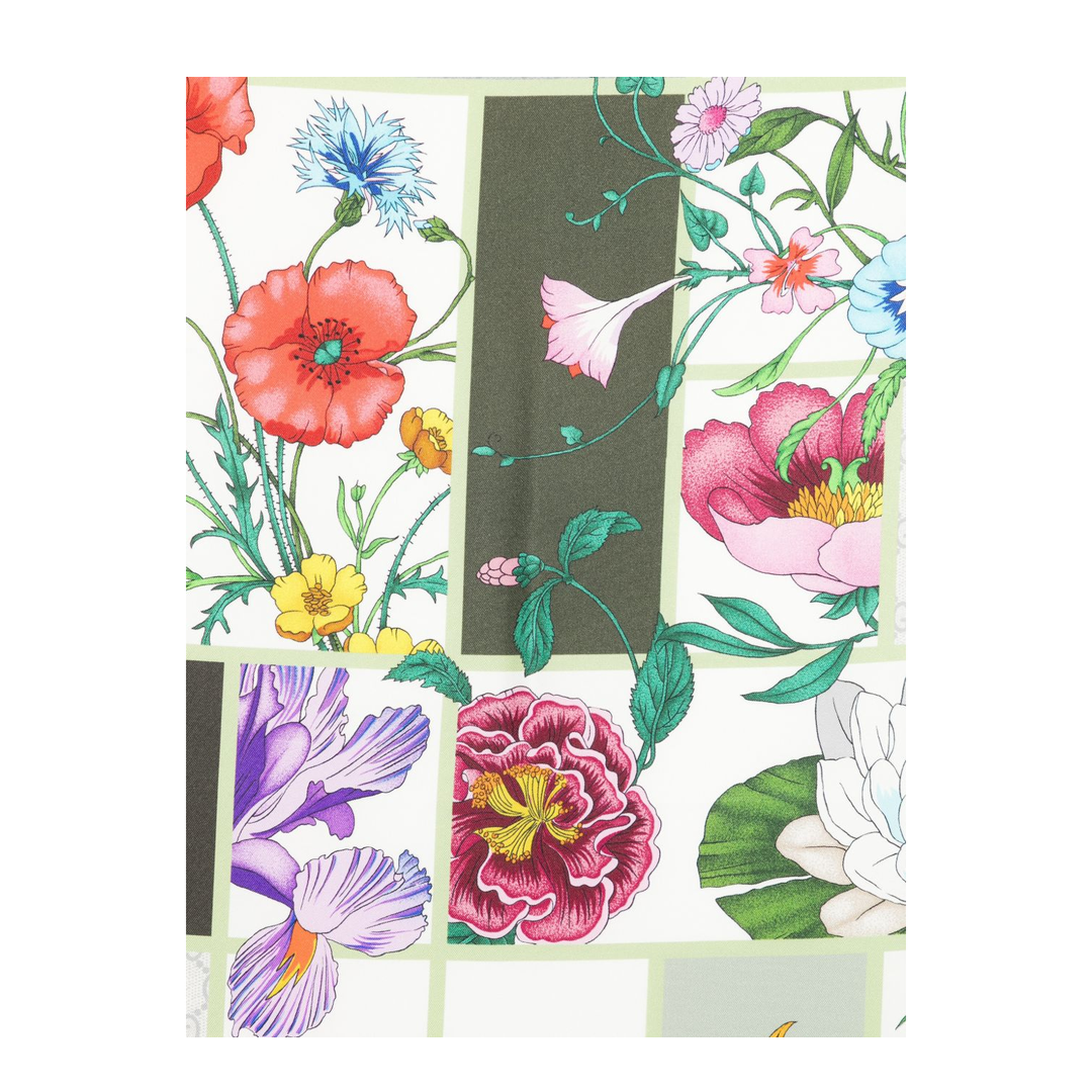 Green Silk Twill Scarf with Flora Print
