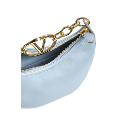 Light Blue Leather Mini Hobo Handbag