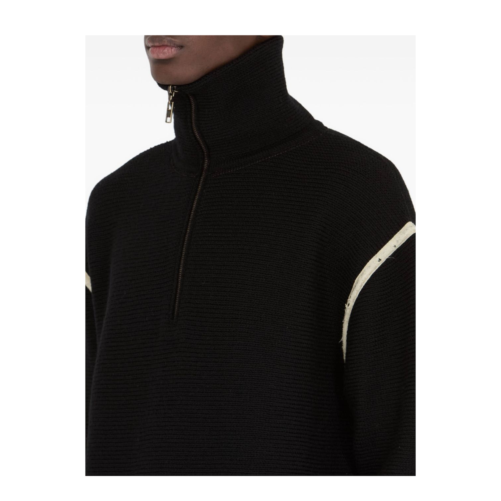 Black Ribbed Knit Half Zip Sweater