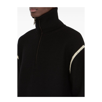 Black Ribbed Knit Half Zip Sweater