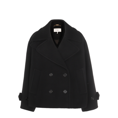 Oversized Wool Short Coat - Black