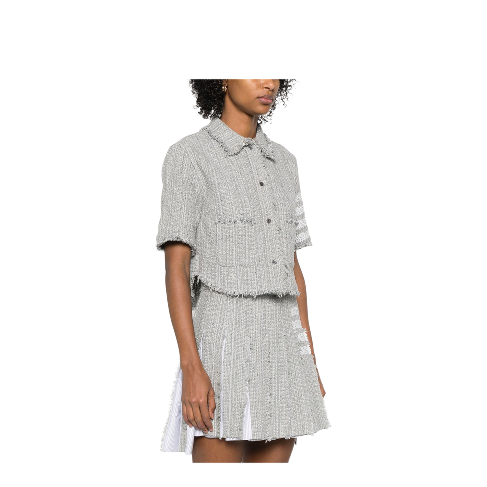 Solid Tweed 4-Bar Cropped Shirt Jacket