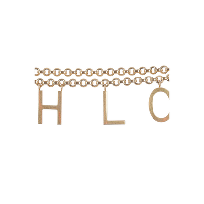 Gold-Tone Interlocking Chain Design Lettered Detailing Adjustable Length Clasp Fastening