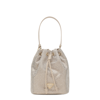 Crystal Mini Satin Bucket Bag - Sand Beige