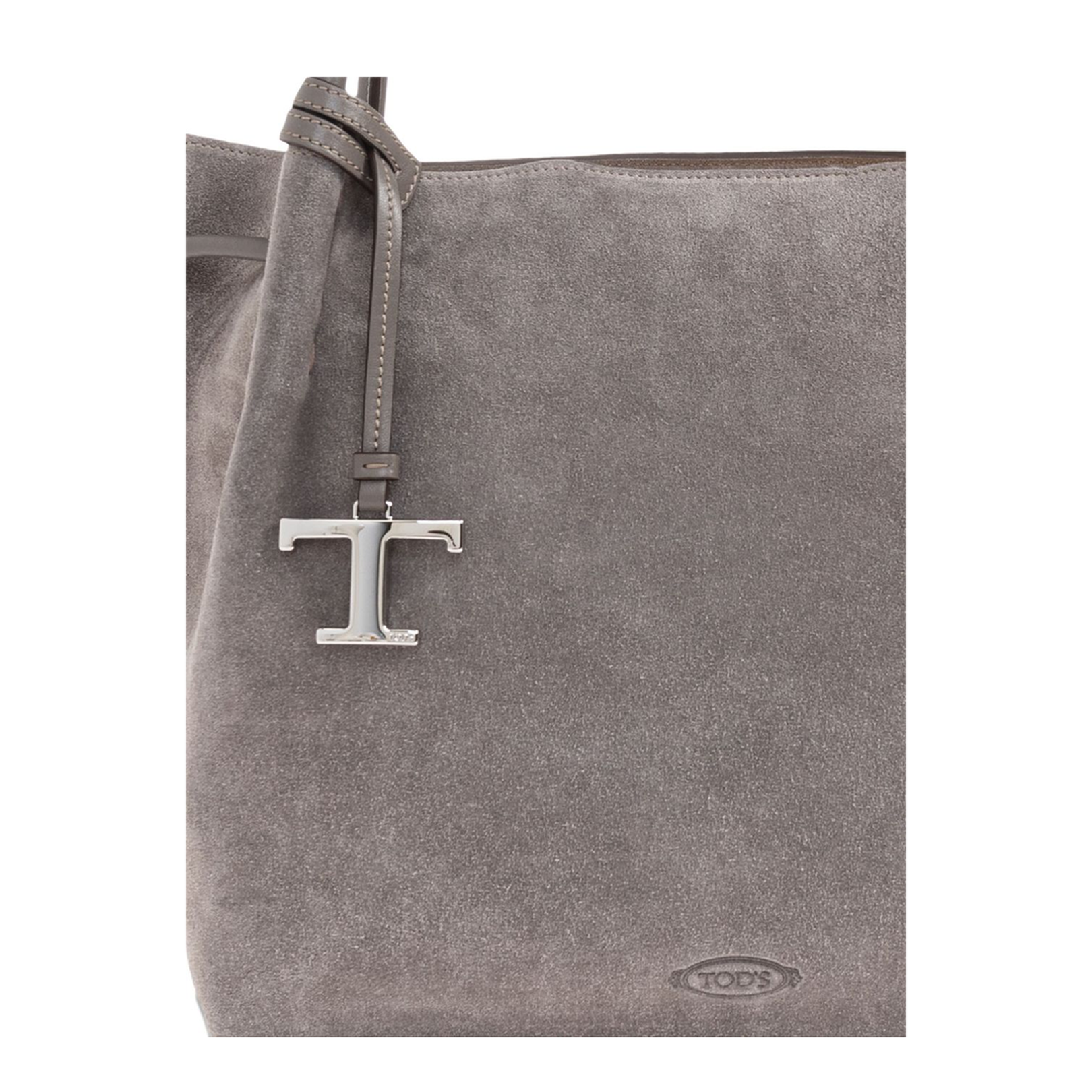 Grey Calf Suede Double Top-Handle Bag