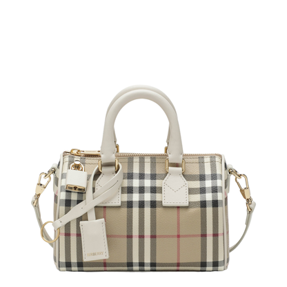 Mini Vintage Check Bowling Bag In Coated Cotton Beige