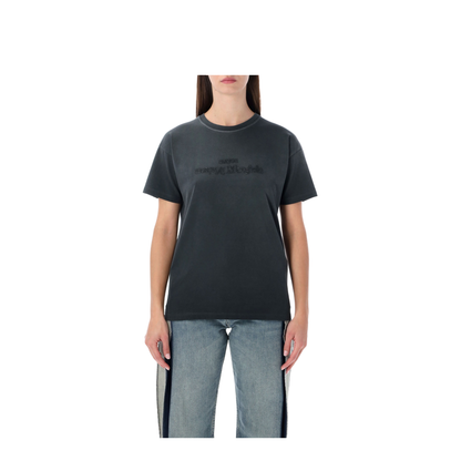 Black Washed-Out Cotton T-Shirt with Reverse Logo