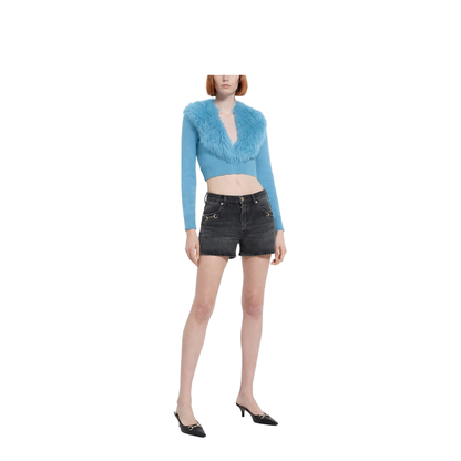 Denim Shorts with Horsebit Detail