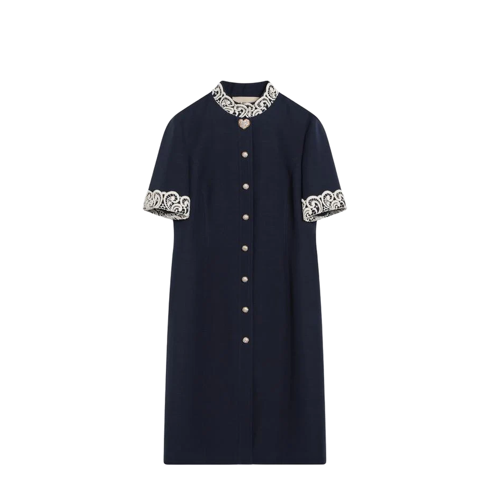 Indigo Dress With Macramé Trim