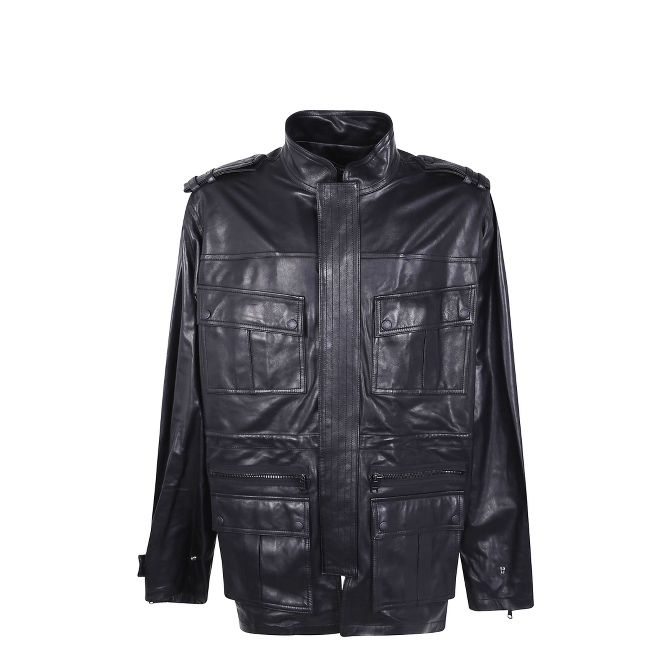 Lambskin Mid Length Parka Leather Black