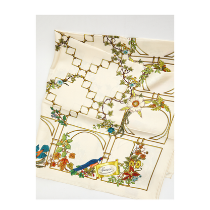 Printed Silk Twill Carré in Ivory and Multicolour