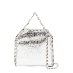 Falabella Tiny Cracked Metallic Polyester Tote Bag - Silver
