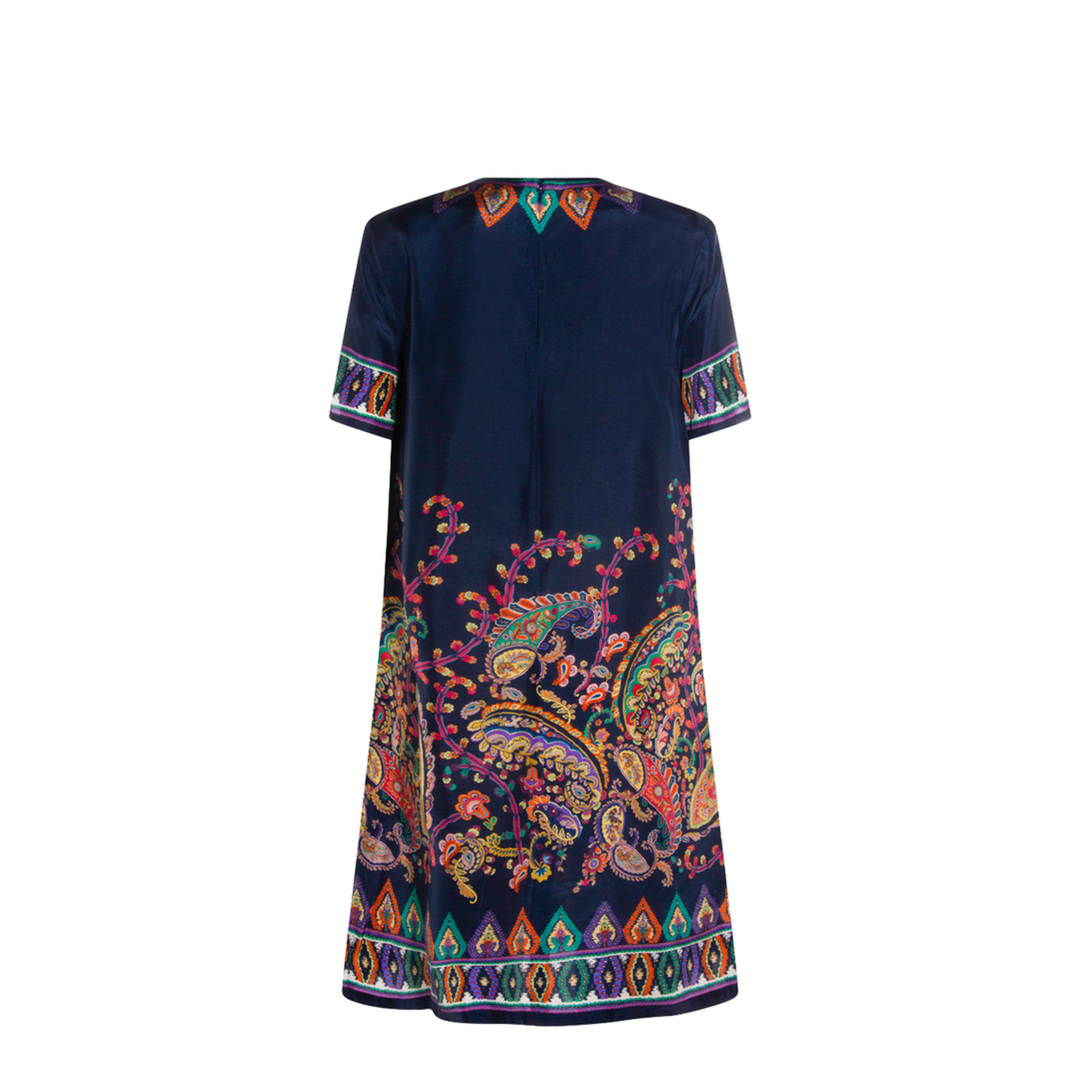 Blue Paisley-print Habotai Silk Tunic Short Dress