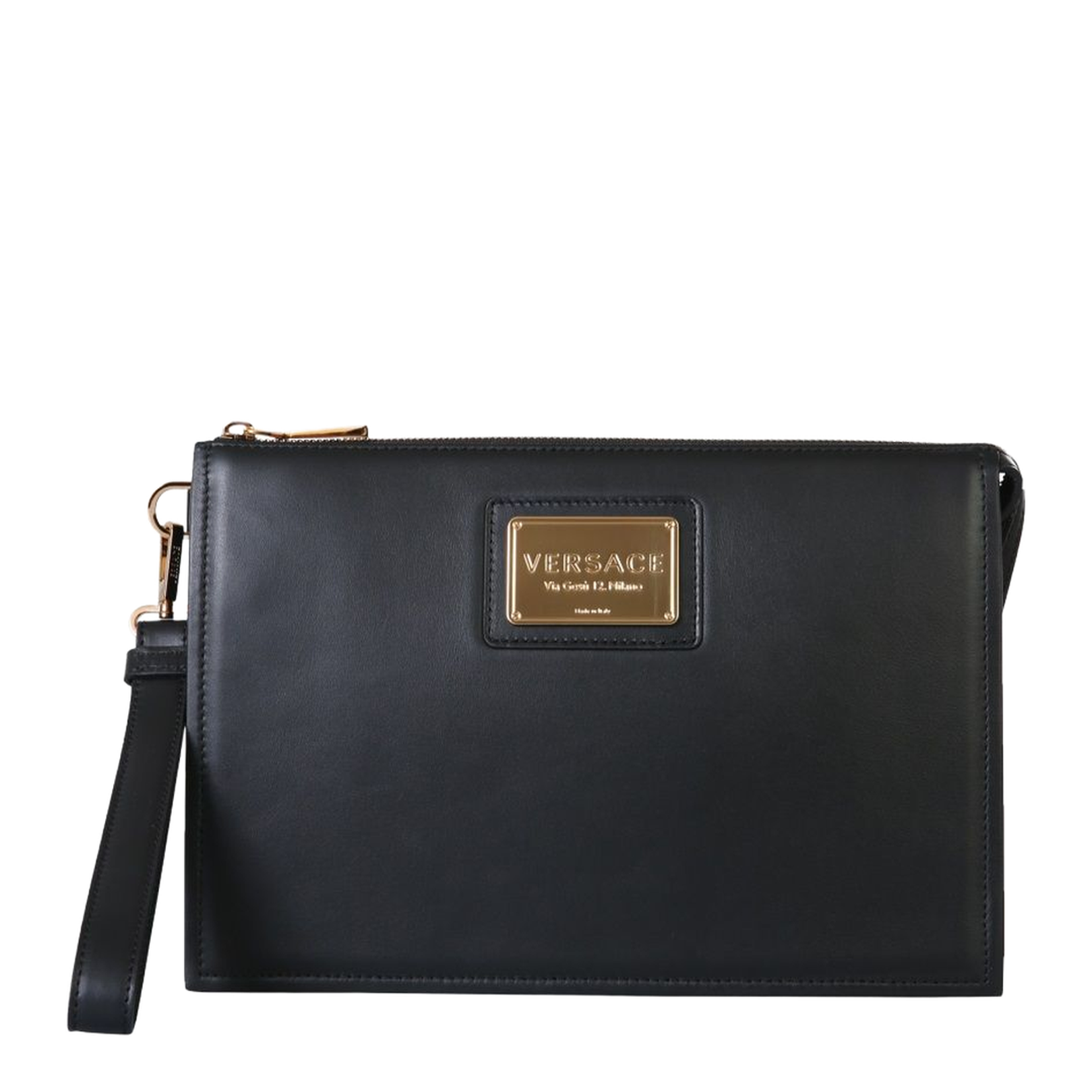 Golden Logo Clutch Bag in Black