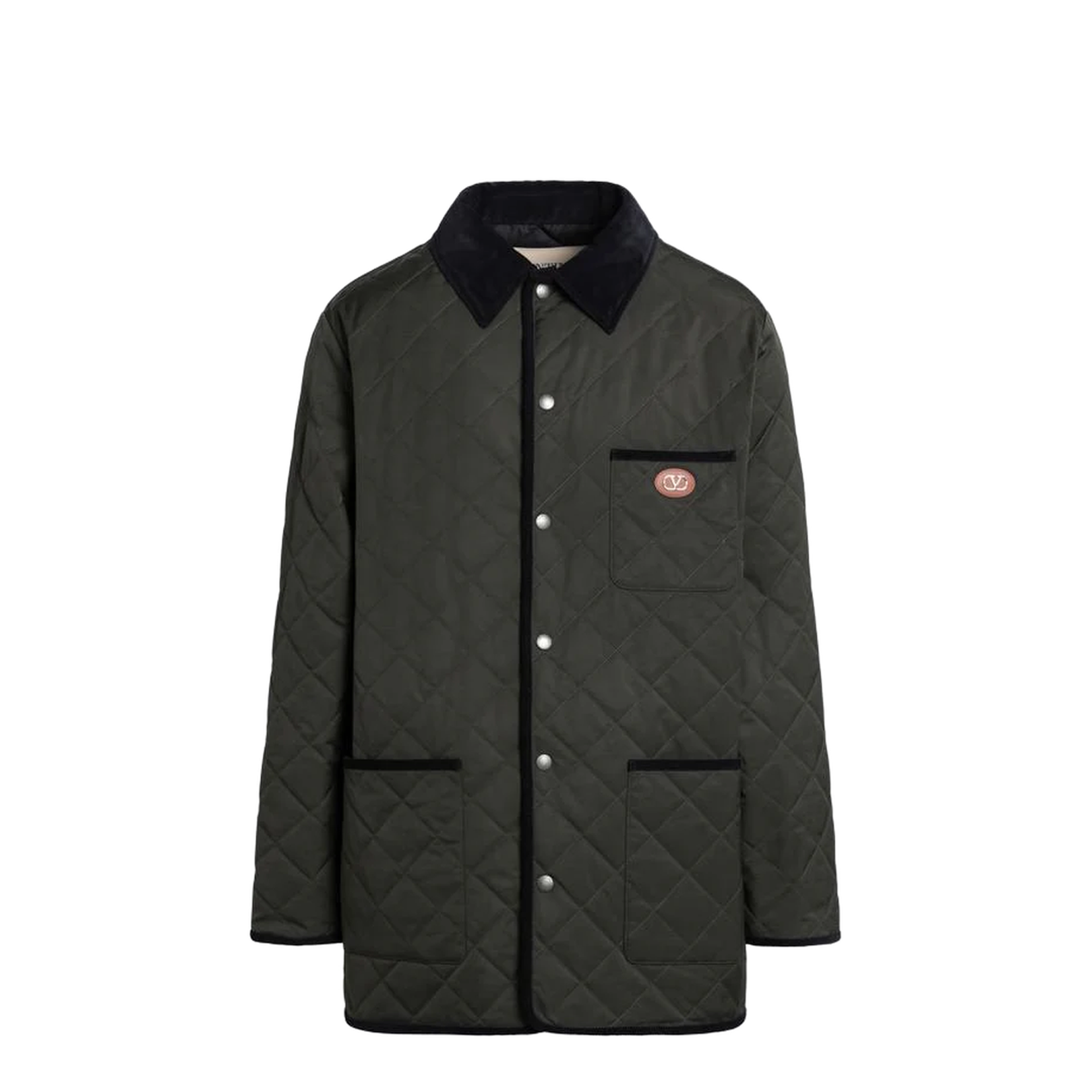 Olive Quilted Jacket With Vlogo Patch