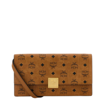 MCM Aren Visetos Crossbody Wallet With Detachable Strap in Cognac