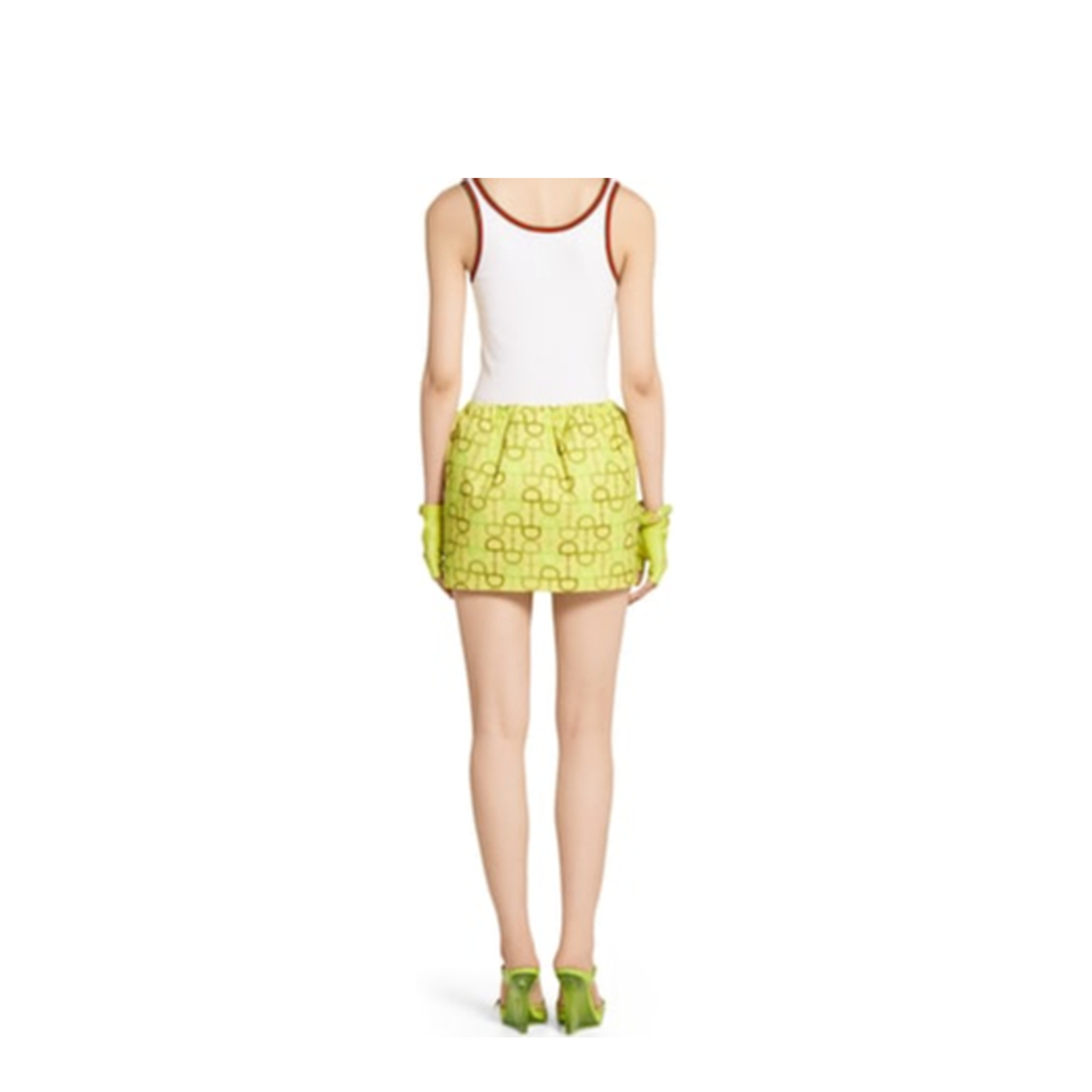 Printed Cotton Mini Skirt in Lime Green