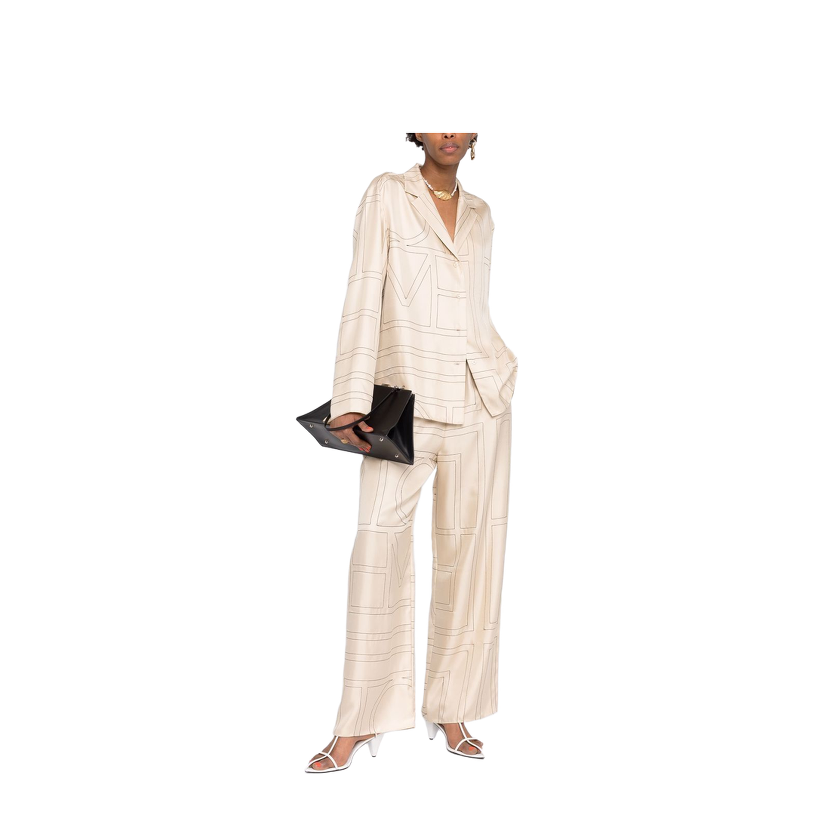 White Pants with All-Over Monogram in Silk
