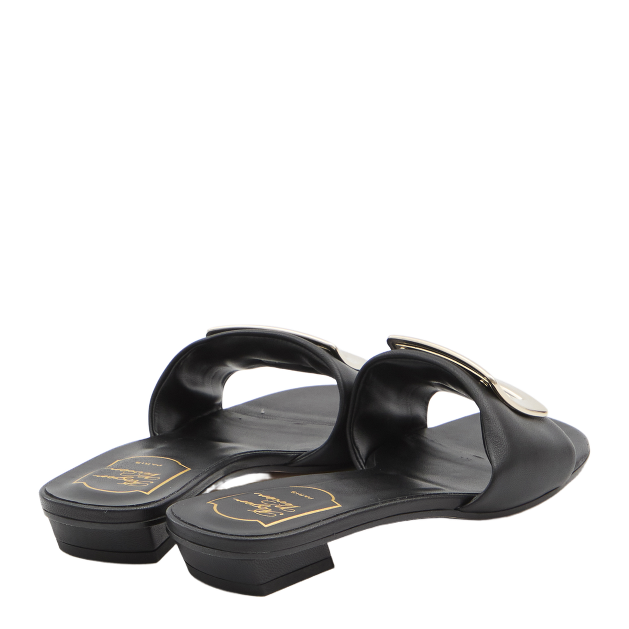 Square Buckle Leather Slides