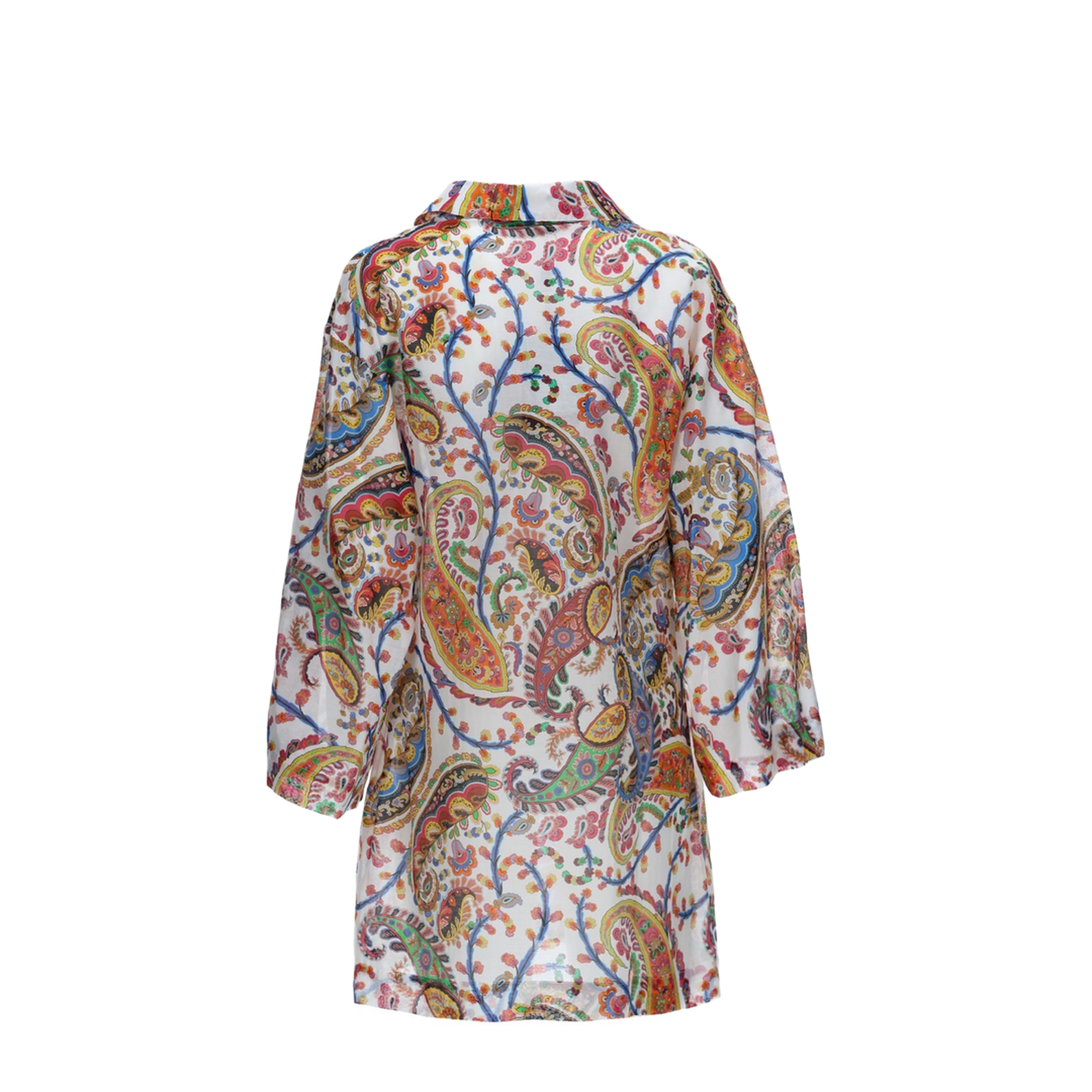 Paisley-Print V-Neck Beach Kimono Shirt