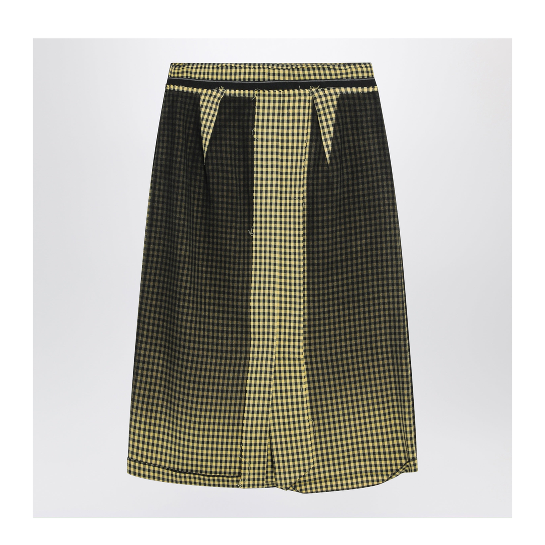 Virgin Wool Midi Skirt with Faded Check Pattern