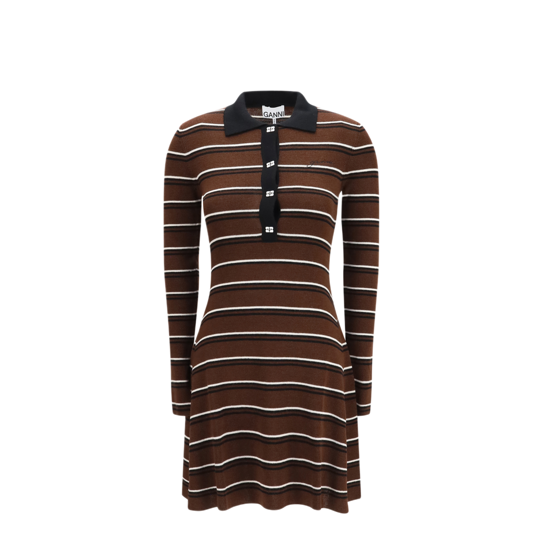 MAYFEYR - Ganni - Striped Wool Polo Dress - A1030660999