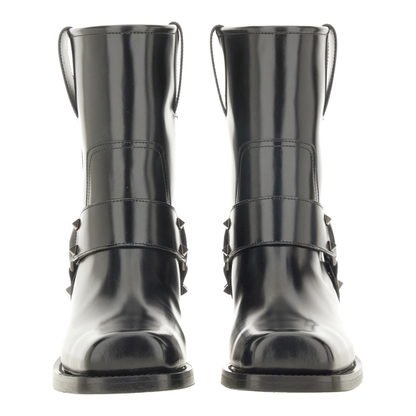 Black Leather Biker Rockstud Low Boot