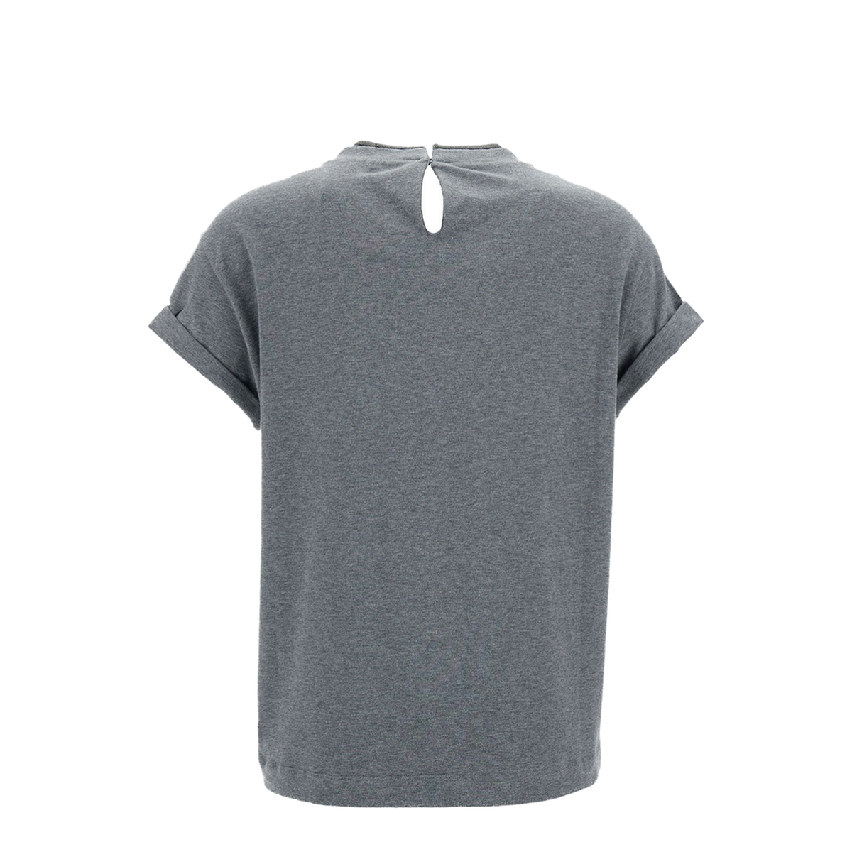 Grey Crew Neck T-shirt with Pearls in Stretch Cotton